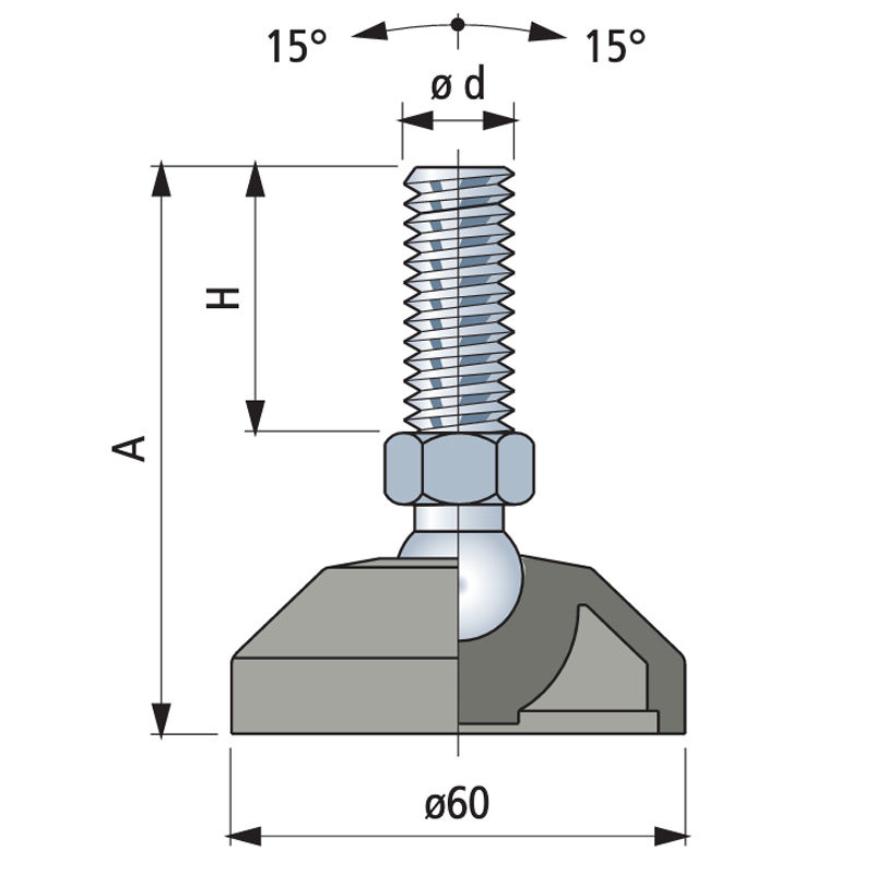 PIEDINO REGOLABILE SNODATO BASE 60 ZN